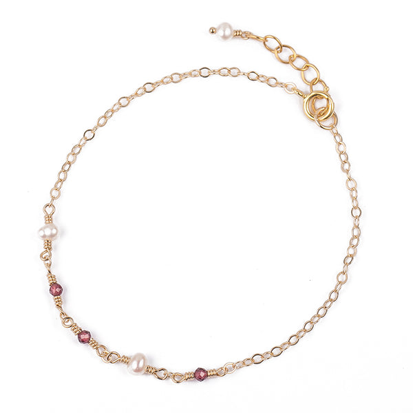 Garnet Pearl Bead Bracelet Gold Handmade Jewelry Accessories Women june january birthstone