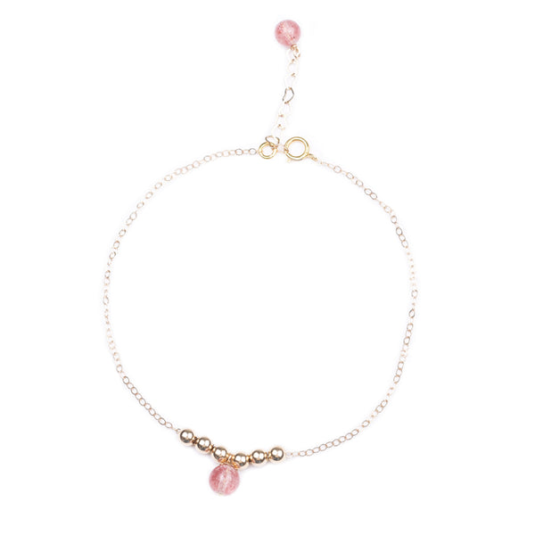 Garnet Strawberry Quartz Crystal Bead Gold Anklet Handmade Jewelry Accessories Women beautiful