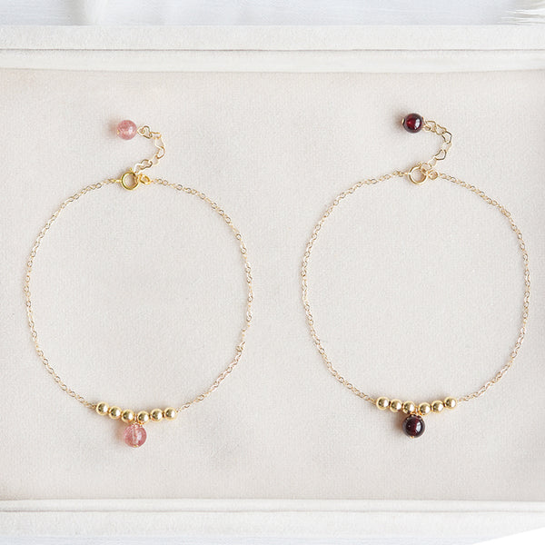Garnet Strawberry Quartz Crystal Bead Gold Anklet Handmade Jewelry Accessories Women chic