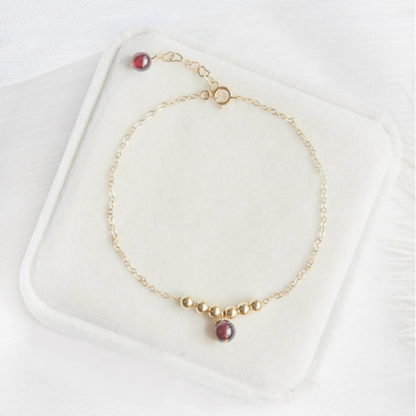Garnet Strawberry Quartz Crystal Bead Gold Anklet Handmade Jewelry Accessories Women cute