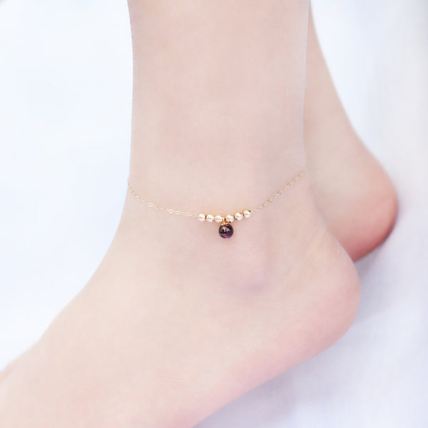 Garnet Strawberry Quartz Crystal Bead Gold Anklet Handmade Jewelry Accessories Women