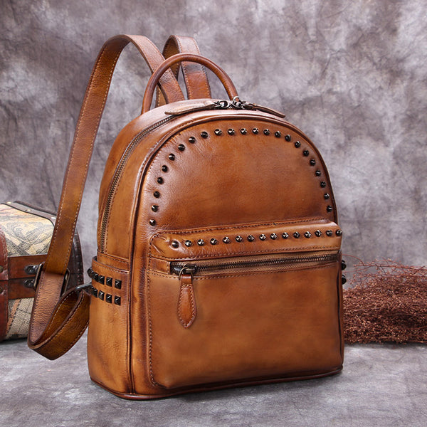 Genuine-Leather-Backpacks-Handmade-Vintage-Backpack-Bags-handbag-School-bags-Women-Brown