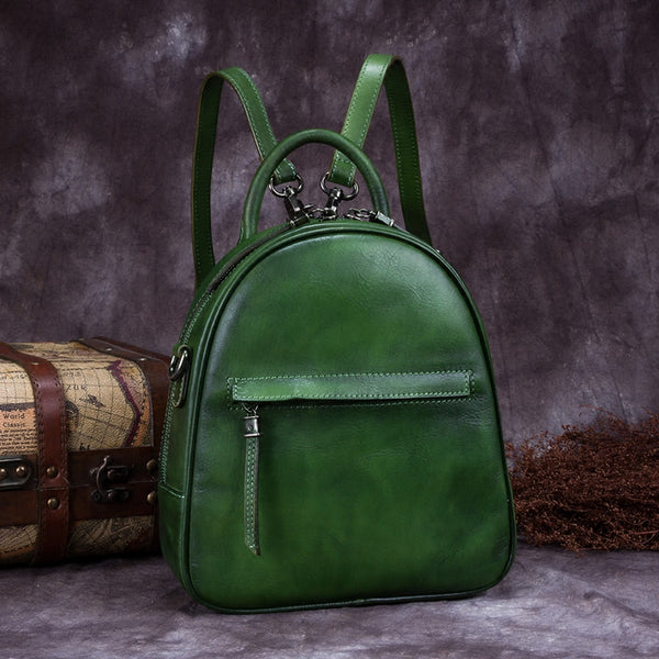 Genuine Leather Backpacks Handmade Vintage Backpack Bags handbag School bags Women Green