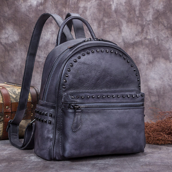 Genuine-Leather-Backpacks-Handmade-Vintage-Backpack-Bags-handbag-School-bags-Women-Grey