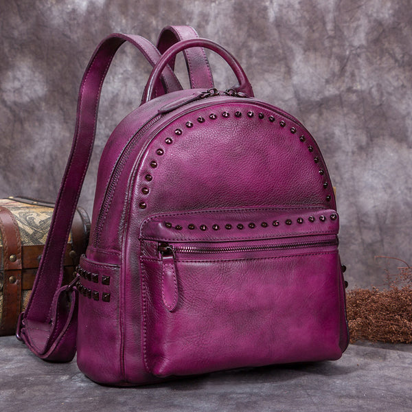 Genuine-Leather-Backpacks-Handmade-Vintage-Backpack-Bags-handbag-School-bags-Women-Purple