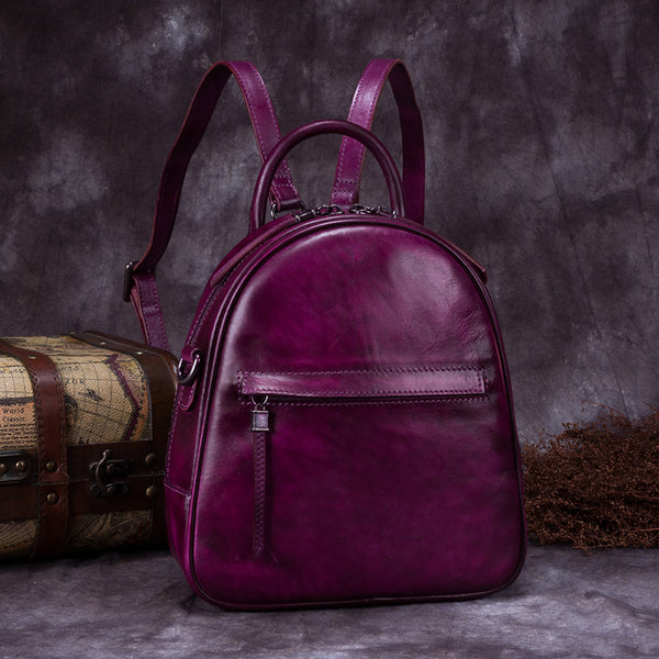 Genuine Leather Backpacks Handmade Vintage Backpack Bags handbag School bags Women Purple