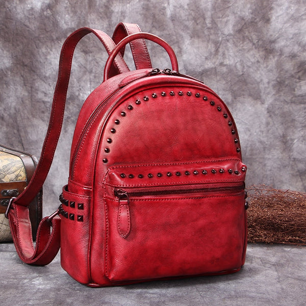 Genuine-Leather-Backpacks-Handmade-Vintage-Backpack-Bags-handbag-School-bags-Women-Red
