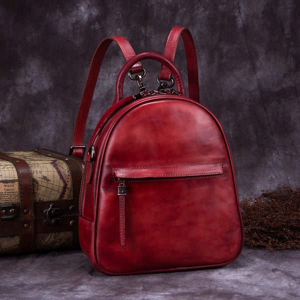 Genuine Leather Backpacks Handmade Vintage Backpack Bags handbag School bags Women Red