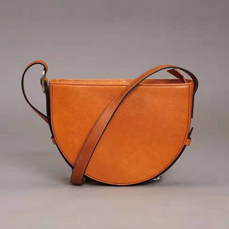 Genuine Leather Half-round Cross Shoulder Bag Side Bags Purse For Women Cowhide