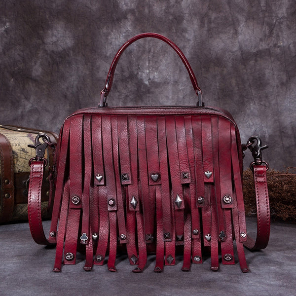 Genuine Leather Handbag Crossbody Shoulder Bags Purses Women Drak Red