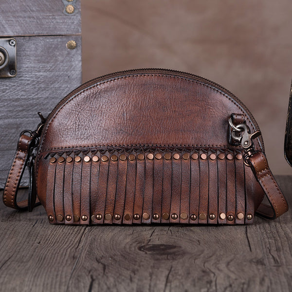 Vintage Boho Leather Fringe Purses Small Crossbody Bag Shoulder Bag for Women
