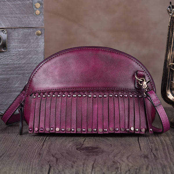 Genuine Leather Handmade Crossbody Shoulder Bags Purses Accessories Women Purple