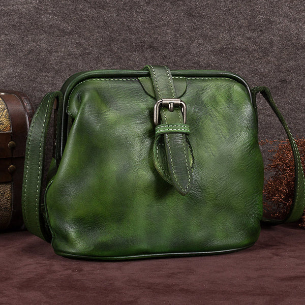 Genuine Leather Handmade Vintage Crossbody Shoulder Bags Purses Accessories Gift Women Dark Green