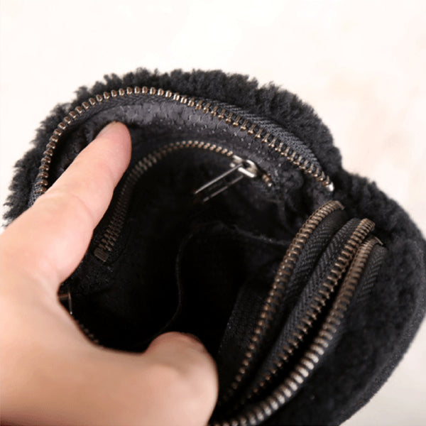 Genuine Leather One Fur Short Zip Wallets Clutches Coin Card Wallet Purse Women Men Unique