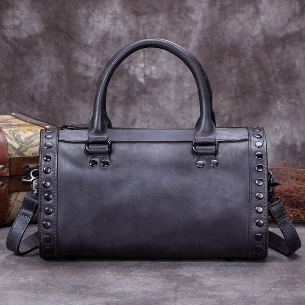 Genuine Leather Punk Handbag Crossbody Shoulder Bags Purses Accessories Women Grey