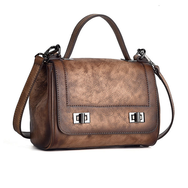 Genuine Leather Satchel Bag Crossbody Bags Shoulder Bag Purses for Women Brown