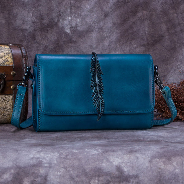 Genuine Leather Vintage Crossbody Shoulder Bags Purses Women Blue