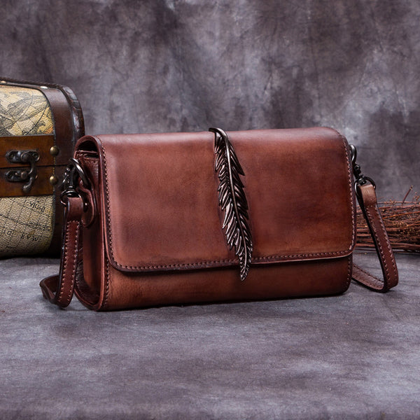Genuine Leather Vintage Crossbody Shoulder Bags Purses Women Coffee
