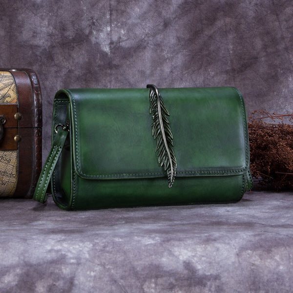 Genuine Leather Vintage Crossbody Shoulder Bags Purses Women Green