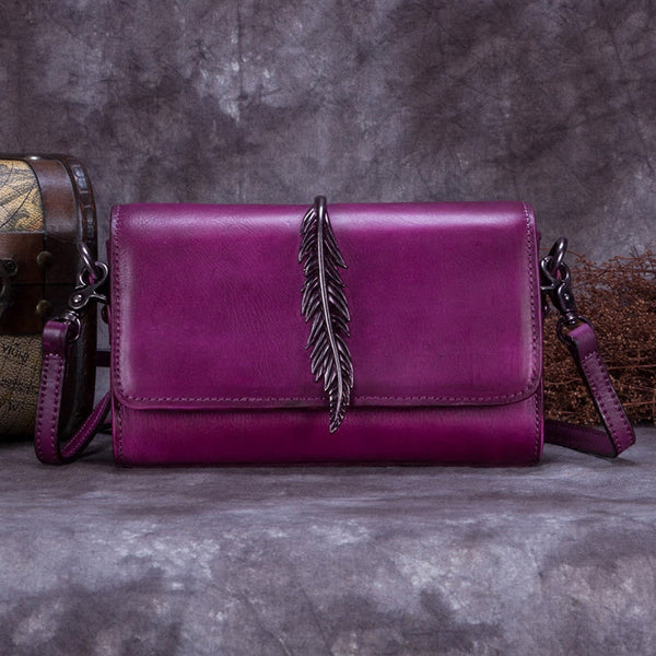 Genuine Leather Vintage Crossbody Shoulder Bags Purses Women Purple