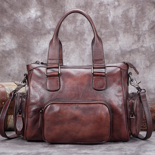 Genuine Leather Vintage Handbag Crossbody Shoulder Bags Purses Accessories Women Coffee
