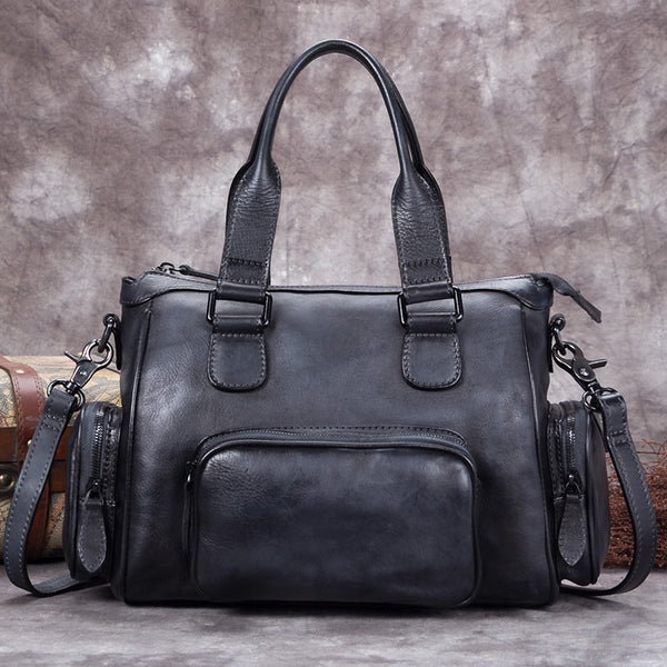 Genuine Leather Vintage Handbag Crossbody Shoulder Bags Purses Accessories Women Grey