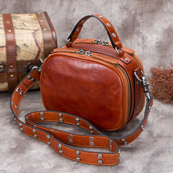Genuine Leather Vintage Handbag Crossbody Shoulder Bags Purses Women Coffee