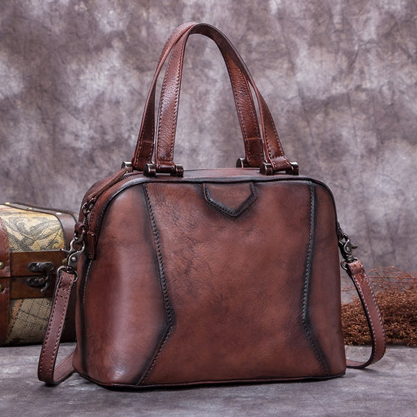 Genuine Leather Vintage Handbag Crossbody Shoulder Bags Purses Women Coffee