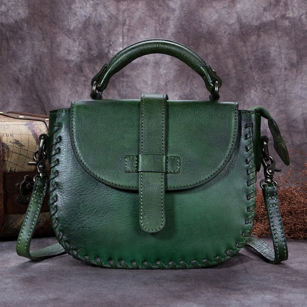 Genuine Leather Vintage Handbag Crossbody Shoulder Bags Purses Women Green