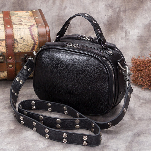 Genuine Leather Vintage Handbag Crossbody Shoulder Bags Purses Women Grey