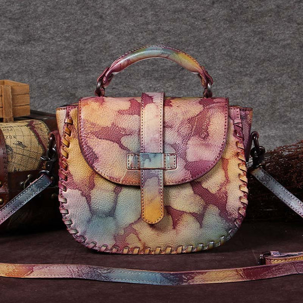 Genuine Leather Vintage Handbag Crossbody Shoulder Bags Purses Women Multi Colored