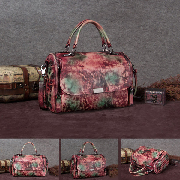 Genuine Leather Vintage Handbag Crossbody Shoulder Bags Purses Women Pink