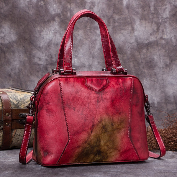 Genuine Leather Vintage Handbag Crossbody Shoulder Bags Purses Women Red