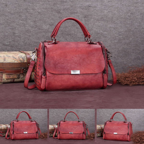 Genuine Leather Vintage Handbag Crossbody Shoulder Bags Purses Women Red
