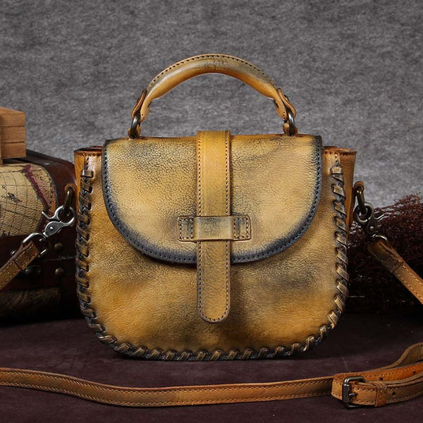 Genuine Leather Vintage Handbag Crossbody Shoulder Bags Purses Womenv Yellow