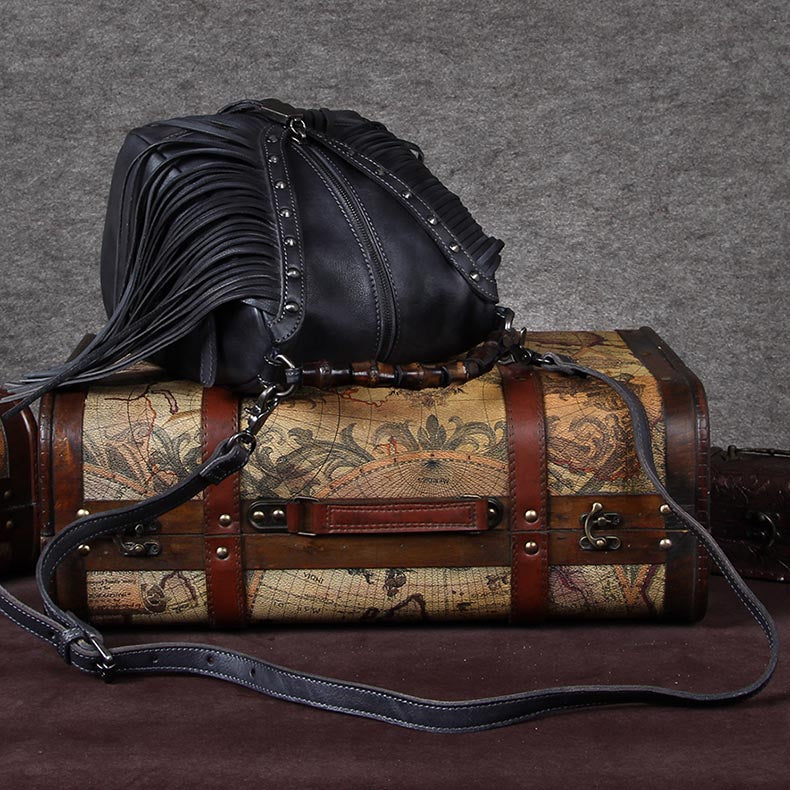 The Sharon Leather Fringe Crossbody Handbag – Steel Brass & Hyde