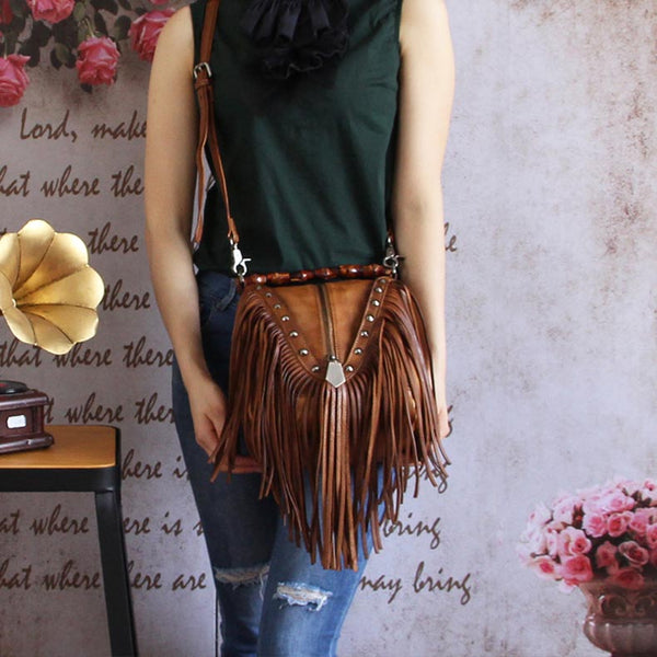 Genuine Leather Vintage Tassels Handbag Crossbody Shoulder Bags Women wear