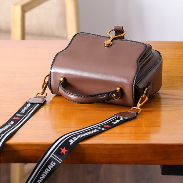 Genuine Leather Womens Crossbody Bags Shoulder Bag Purses for Women Brown