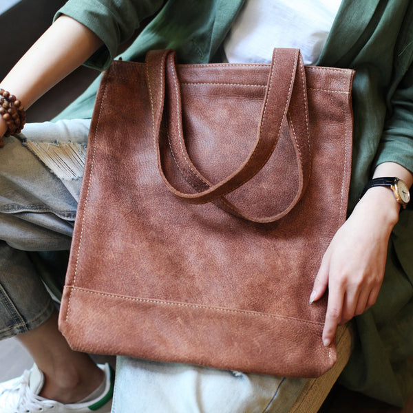 Medium Womens Brown Leather Shoulder Tote Bags Handbags Purse for Women