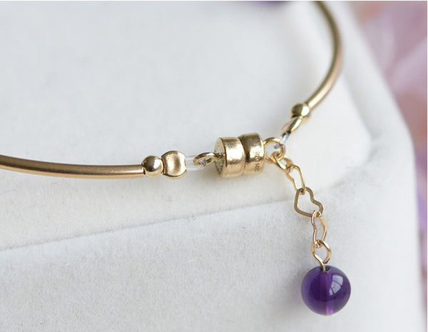 Gold Amethyst Bead Bracelet Handmade Jewelry Accessories Women back