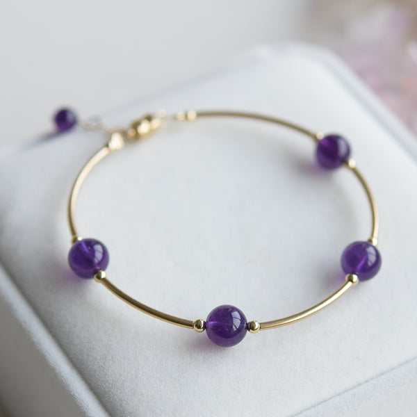 Gold Amethyst Bead Bracelet Handmade Jewelry Accessories Women front 3