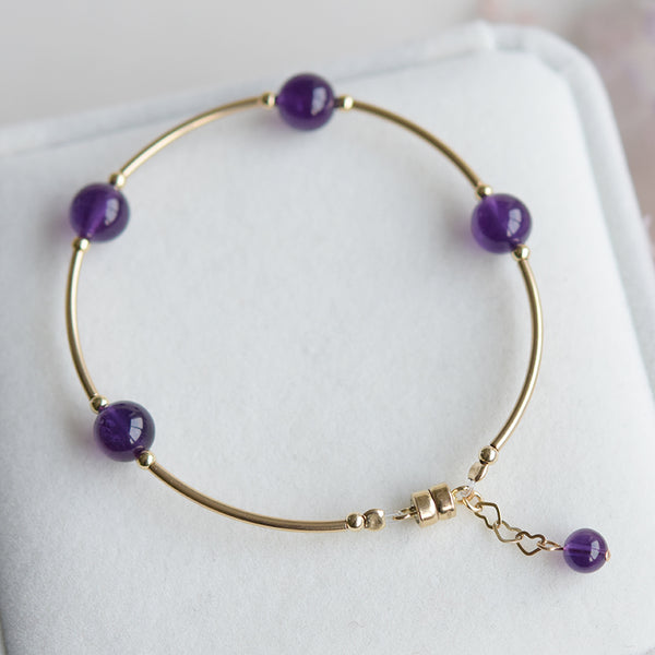 Gold Amethyst Bead Bracelet Handmade Jewelry Accessories Women front 2
