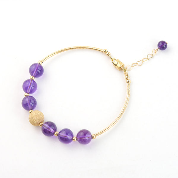 Gold Amethyst Bead Bracelet Handmade Jewelry Gifts Women
