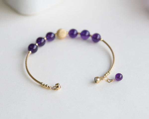 Gold Amethyst Beaded Bracelet Handmade Jewelry Gifts Women