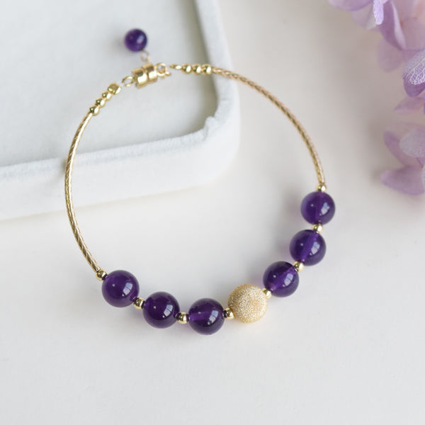 Gold Amethyst Beaded Bracelet Handmade Jewelry Gifts Women natural