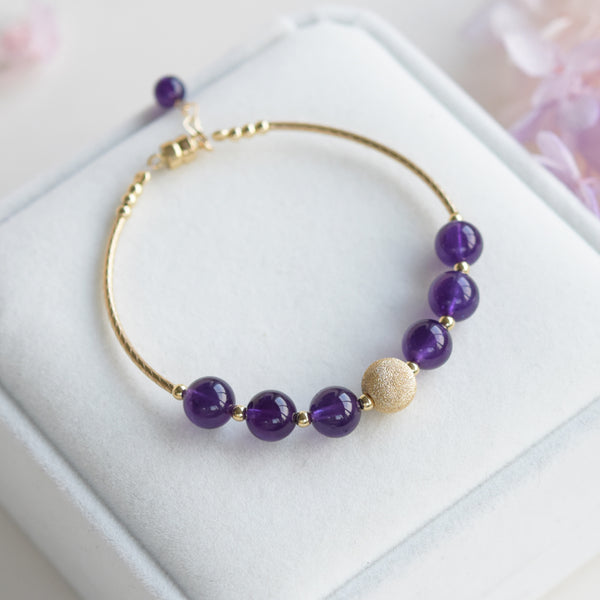 Gold Amethyst Bead Bracelet Handmade Jewelry Gifts Women back