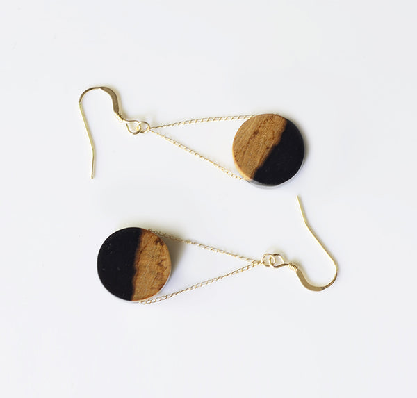 14K Gold Wood Drop Earrings Handmade Jewelry Accessories Women