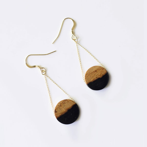 Gold Wood Drop Earrings Handmade Jewelry Accessories Women front