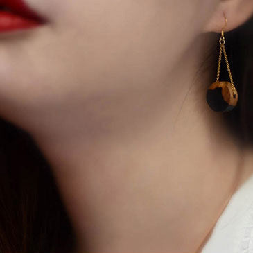 Gold Wood Drop Earrings Handmade Jewelry Accessories Women good jewelry