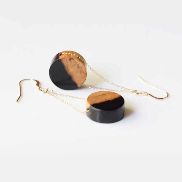 Gold Wood Drop Earrings Handmade Jewelry Accessories Women